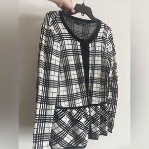 Belldini Black White Plaid Knit Cardigan Blazer Hook Front Petite Large